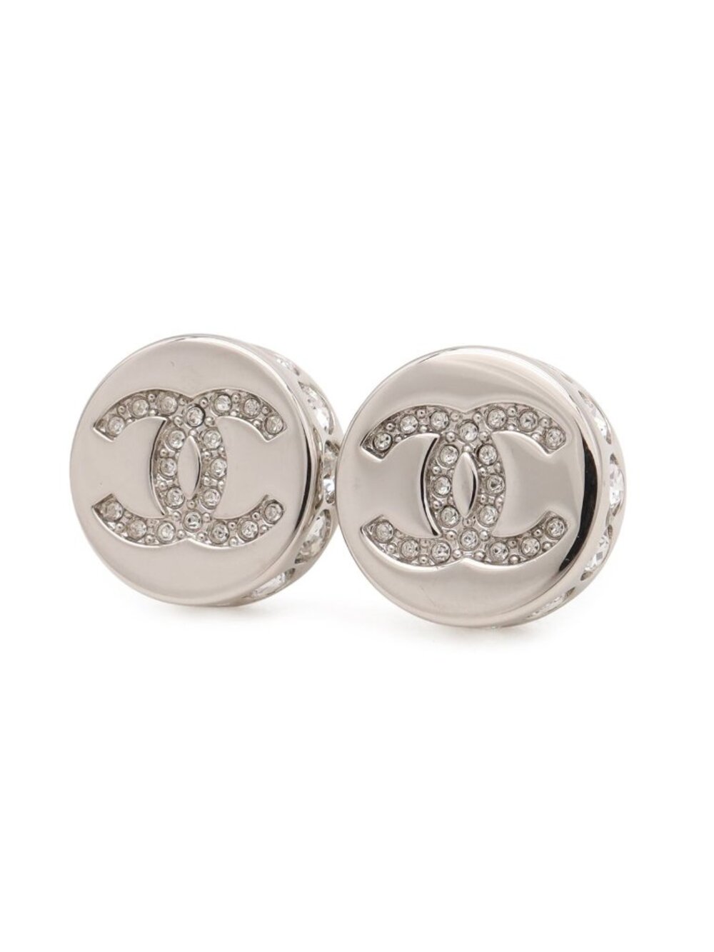 Chanel CC Logo Stud Earrings Round